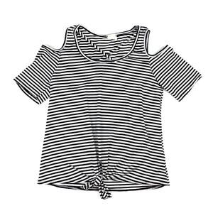 Caution to the Wind Striped Cold Shoulder Top